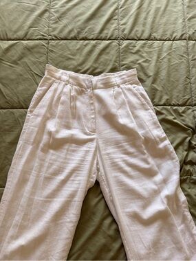 Abercrombie & Fitch White Wide-Leg Linen-Blend Pleated Pants